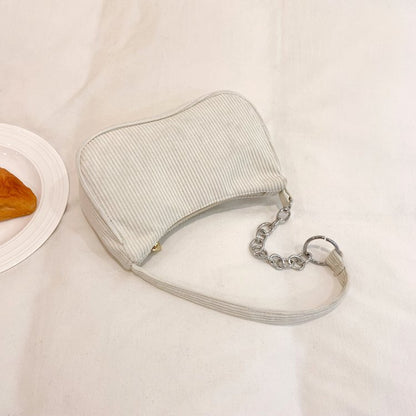 Ielgy Ladies Portable Small Square Bag Plush Shoulder Fashion Retro Corduroy Underarm Baguette Bag