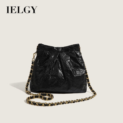 IELGY Ladies Rhombus Soft Leather Shoulder Messenger Bucket Bag Large Capacity