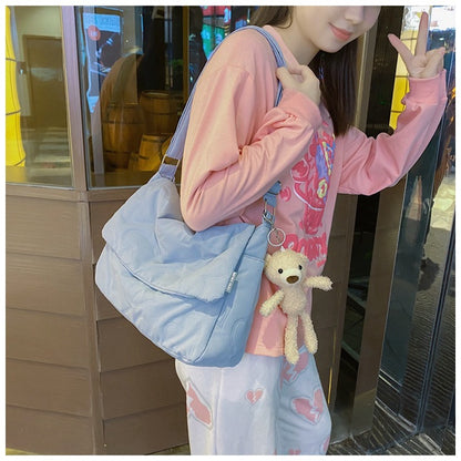 Ielgy Ladies Simple Rhombus Art Large-Capacity Fresh All-Match Messenger Bag (without Pendant)