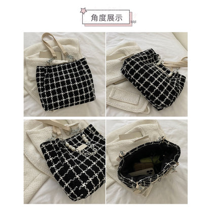 Ielgy Ladies Large-Capacity Commuter Bag Plaid Shoulder Underarm Tote Bag