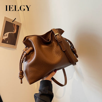 Ielgy Ladies Retro Fashion Pleated Cloud Bag Niche Texture Cross-body Bucket Bag