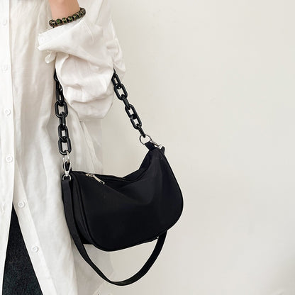 Ielgy Fashionable Unique Acrylic Chain Underarm Bag Japanese Simple All-Match Casual Nylon Messenger Bag