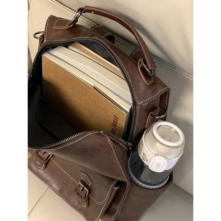 Ielgy Ladies Brown Backpack Retro British Style College Student Schoolbag Korean Version Simple Fashion Travel Backpack