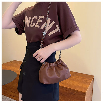 Ielgy Solid Color Simple Fashionable Pleated Shoulder Casual Messenger Bag
