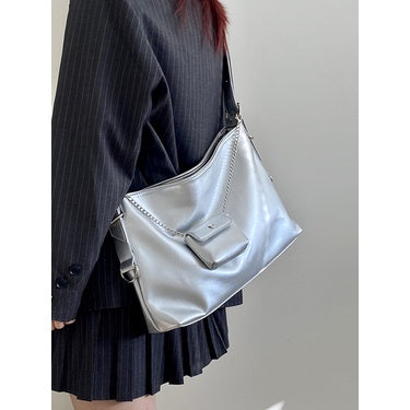 Ielgy Ladies Silver Large-Capacity One-Shoulder Diagonal Bag
