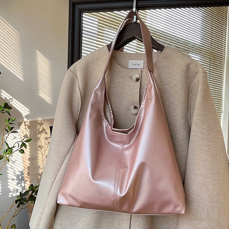 Ielgy Female Bag Simple Shoulder Tote Bag Solid Color Commuter Large Capacity Silver Underarm Fashion Bag