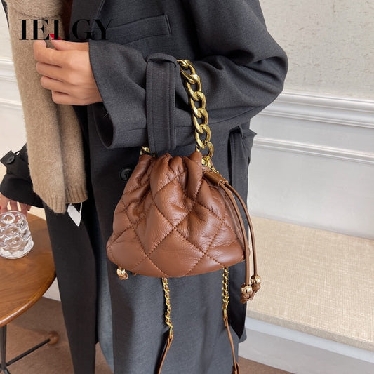 Ielgy Ladies Simple Casual Mini Chain Bucket Bag Design Crossbody