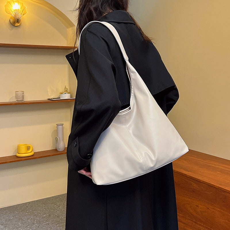 Ielgy Female Bag Simple Shoulder Tote Bag Solid Color Commuter Large Capacity Silver Underarm Fashion Bag