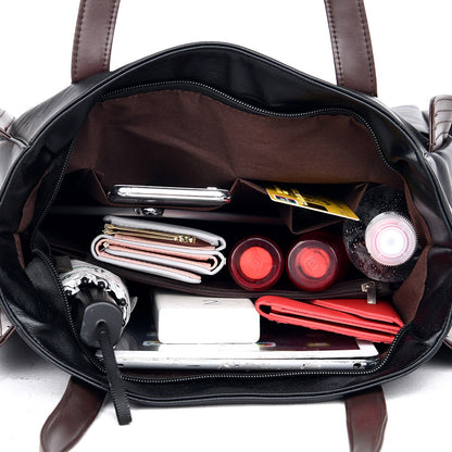 IELGY Fashionable large capacity soft leather bag for middle-aged women, new handbag, one shoulder crossbody bag