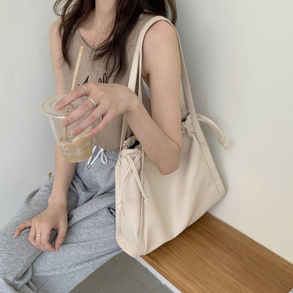 Ielgy Ladies Large Capacity Women Casual Cream White Bucket Bag Shoulder Tote Bag