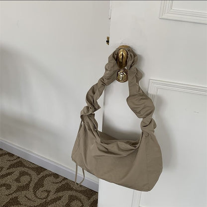 Ielgy Small Fresh Literary Solid Color Ladies Canvas Bag Korean Version One Shoulder Pleated Drawstring Portable Diagonal Casual Bag