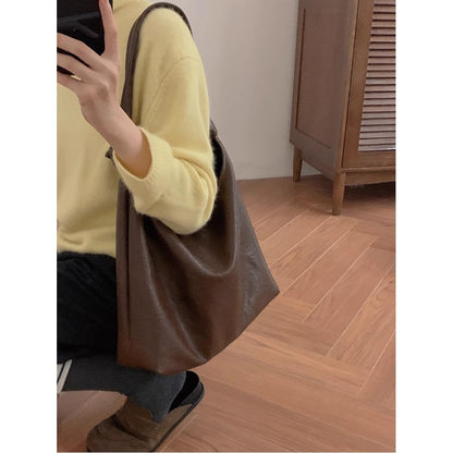 Ielgy Ladies Korean Version Large-Capacity Soft Leather Underarm Bag Commuter All-Match Portable Simple One-Shoulder Shopping Bag