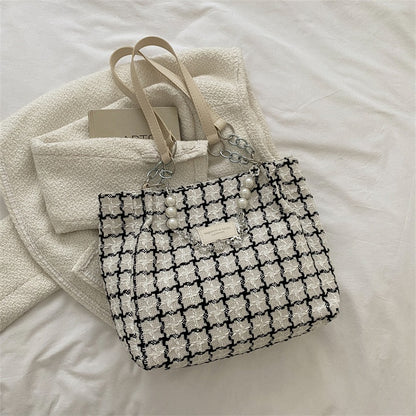 Ielgy Ladies Large-Capacity Commuter Bag Plaid Shoulder Underarm Tote Bag