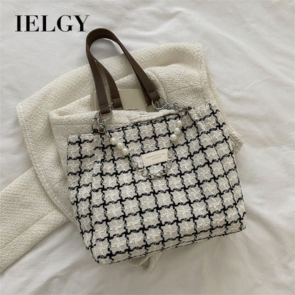 Ielgy Ladies Large-Capacity Commuter Bag Plaid Shoulder Underarm Tote Bag