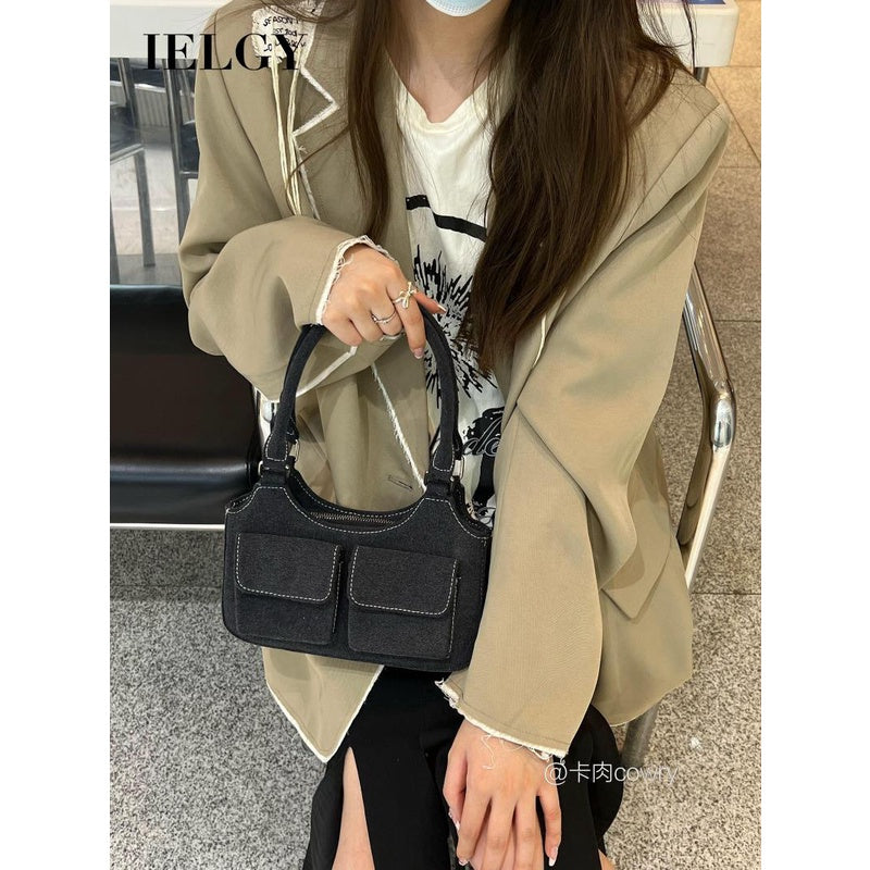 Ielgy Ladies Retro Denim Blue Shoulder Underarm Bag Portable