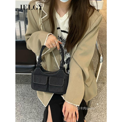 Ielgy Ladies Retro Denim Blue Shoulder Underarm Bag Portable