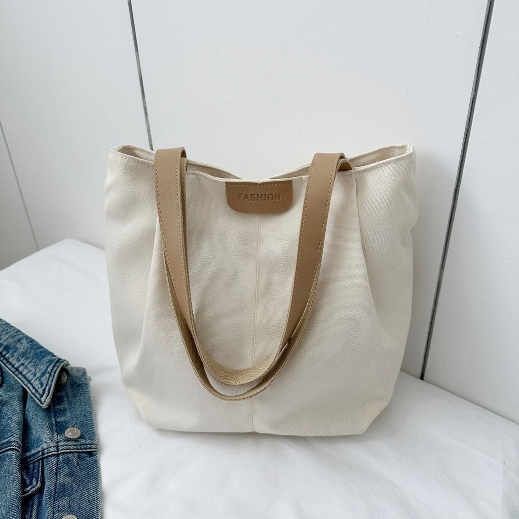 Ielgy Large-Capacity Canvas Fashion Casual Solid Color One-Shoulder Portable Commuter Tote Bag