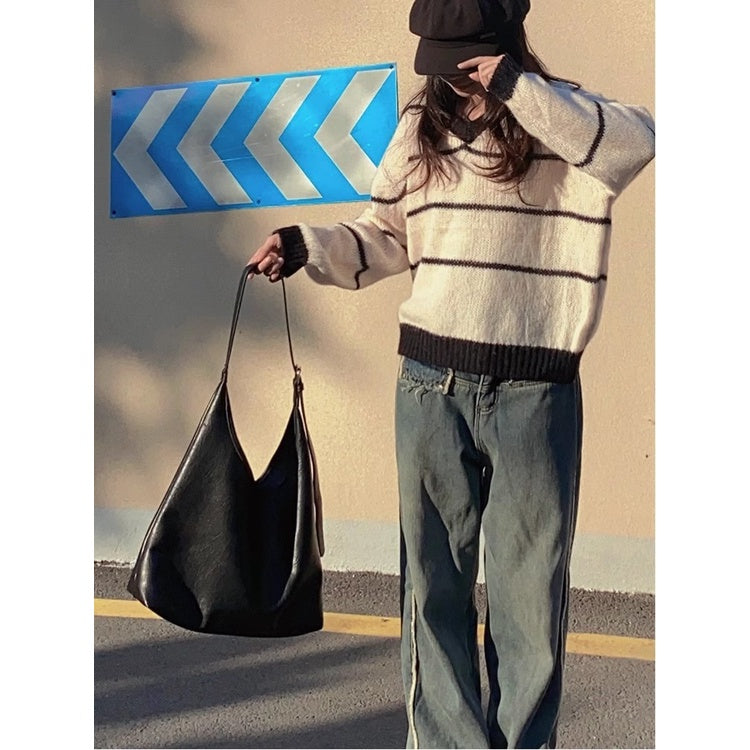 Ielgy Ladies Large-Capacity Bag Simple Soft Leather One-Shoulder Underarm Bag Retro Commuter Diagonal Child-Mother Bag