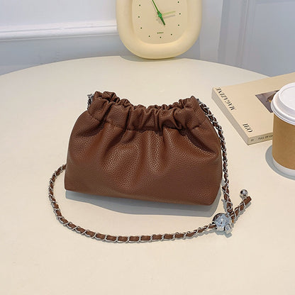 Ielgy Solid Color Simple Fashionable Pleated Shoulder Casual Messenger Bag