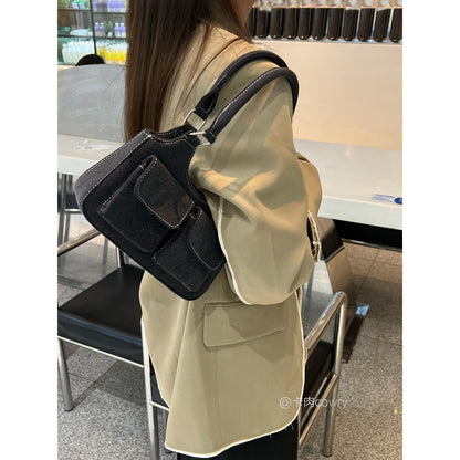 Ielgy Ladies Retro Denim Blue Shoulder Underarm Bag Portable