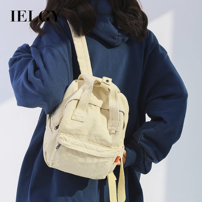 Ielgy Ladies Canvas Backpack Simple Casual College Student Harajuku Style Campus Backpack