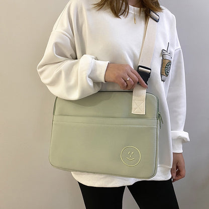 Ielgy Embroidered Smiley Face Shockproof Water-Repellent Liner Bag ipad Computer Protective Case Shoulder Messenger Compu