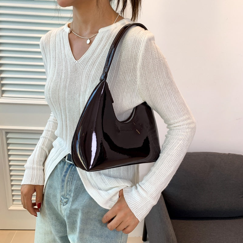 Ielgy Ladies Patent Leather Bag Baguette Crescent Bag Ladies Shoulder Handbag Texture Fashion Underarm Bag