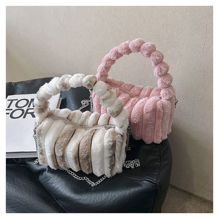 Ielgy Plush Bag Fashion Simple Handbag Korean Version Temperament Trendy Cute Messenger Bag