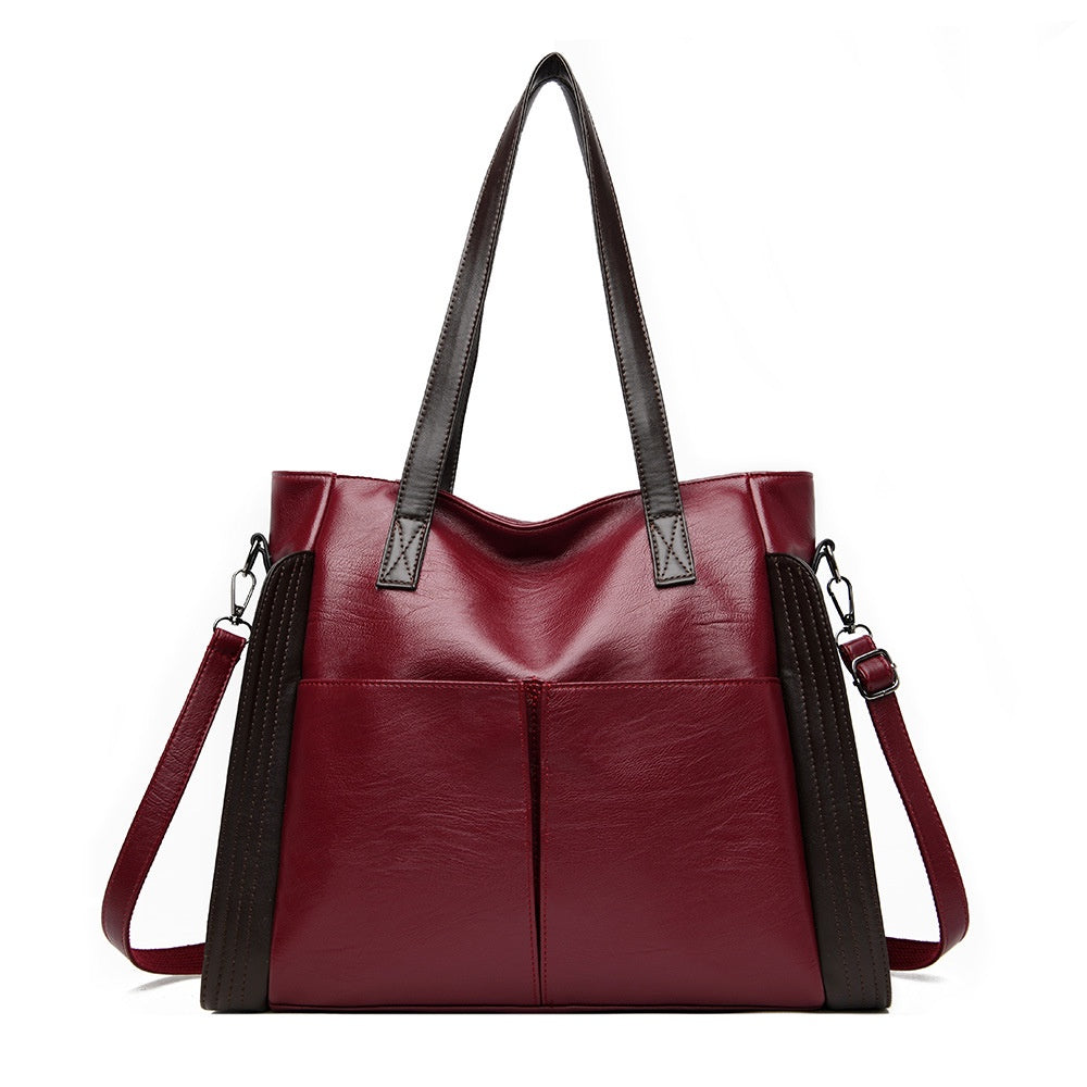 IELGY Fashionable large capacity soft leather bag for middle-aged women, new handbag, one shoulder crossbody bag