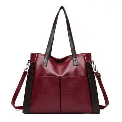 IELGY Fashionable large capacity soft leather bag for middle-aged women, new handbag, one shoulder crossbody bag