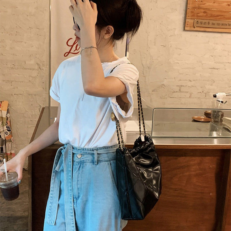Ielgy High-End Diamond Checked Cross-Body Bag Large Capacity Chain Ladies Shoulder Bag