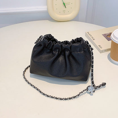 Ielgy Solid Color Simple Fashionable Pleated Shoulder Casual Messenger Bag