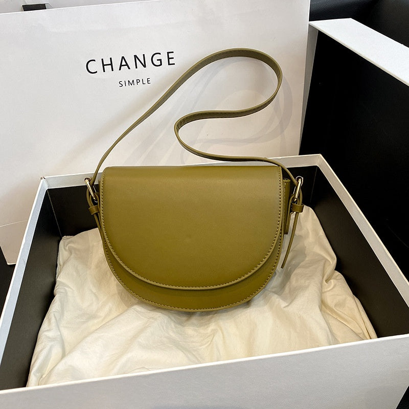 Ielgy Ladies Solid Color Multi-Layered Large Capacity Saddle Bag Shoulder Messenger Bag