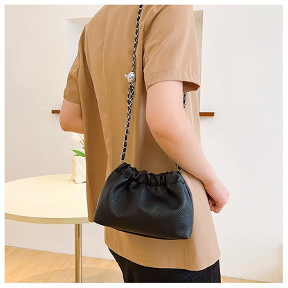 Ielgy Solid Color Simple Fashionable Pleated Shoulder Casual Messenger Bag
