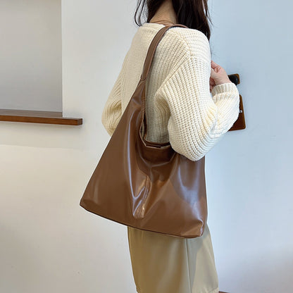 Ielgy Female Bag Simple Shoulder Tote Bag Solid Color Commuter Large Capacity Silver Underarm Fashion Bag