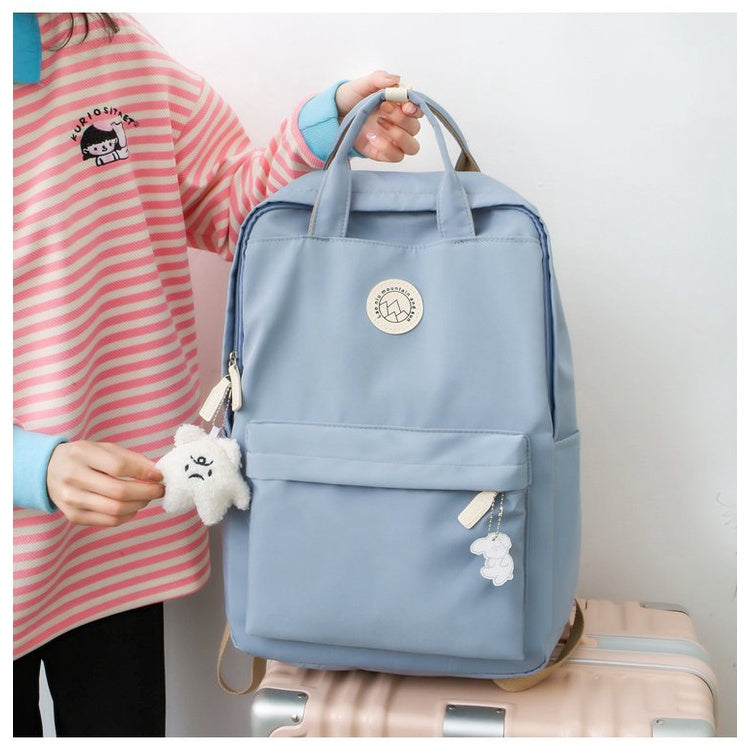 Ielgy Ladies Korean Version Trendy Large-Capacity Portable Backpack Solid Color Simple College Students Class