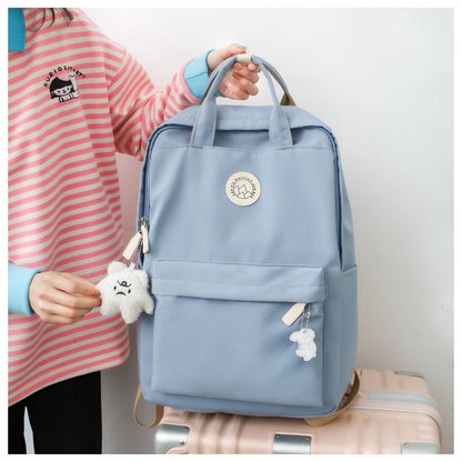 Ielgy Ladies Korean Version Trendy Large-Capacity Portable Backpack Solid Color Simple College Students Class