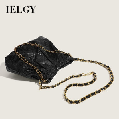 IELGY Ladies Rhombus Soft Leather Shoulder Messenger Bucket Bag Large Capacity