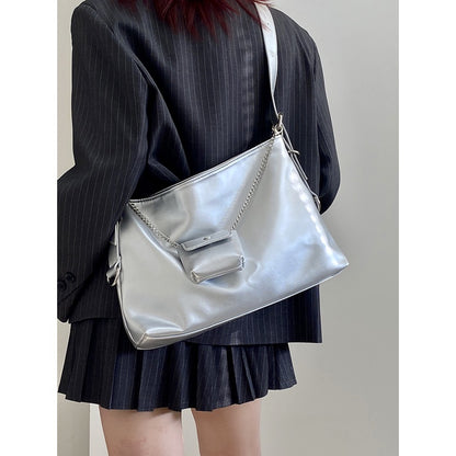 Ielgy Ladies Silver Large-Capacity One-Shoulder Diagonal Bag