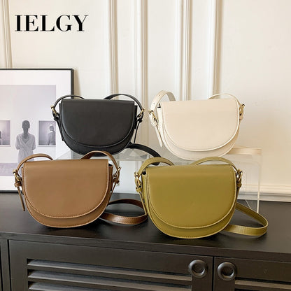 Ielgy Ladies Solid Color Multi-Layered Large Capacity Saddle Bag Shoulder Messenger Bag