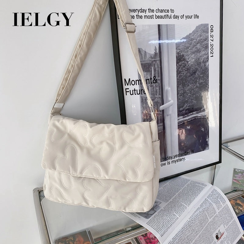 Ielgy Ladies Simple Rhombus Art Large-Capacity Fresh All-Match Messenger Bag (without Pendant)
