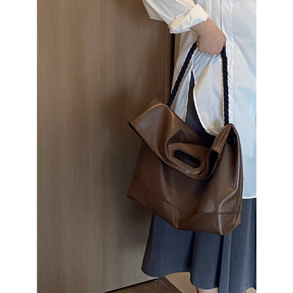 Ielgy Ladies Simple Commuter Soft Leather Tote Bag Student Class Shoulder Messenger Bag