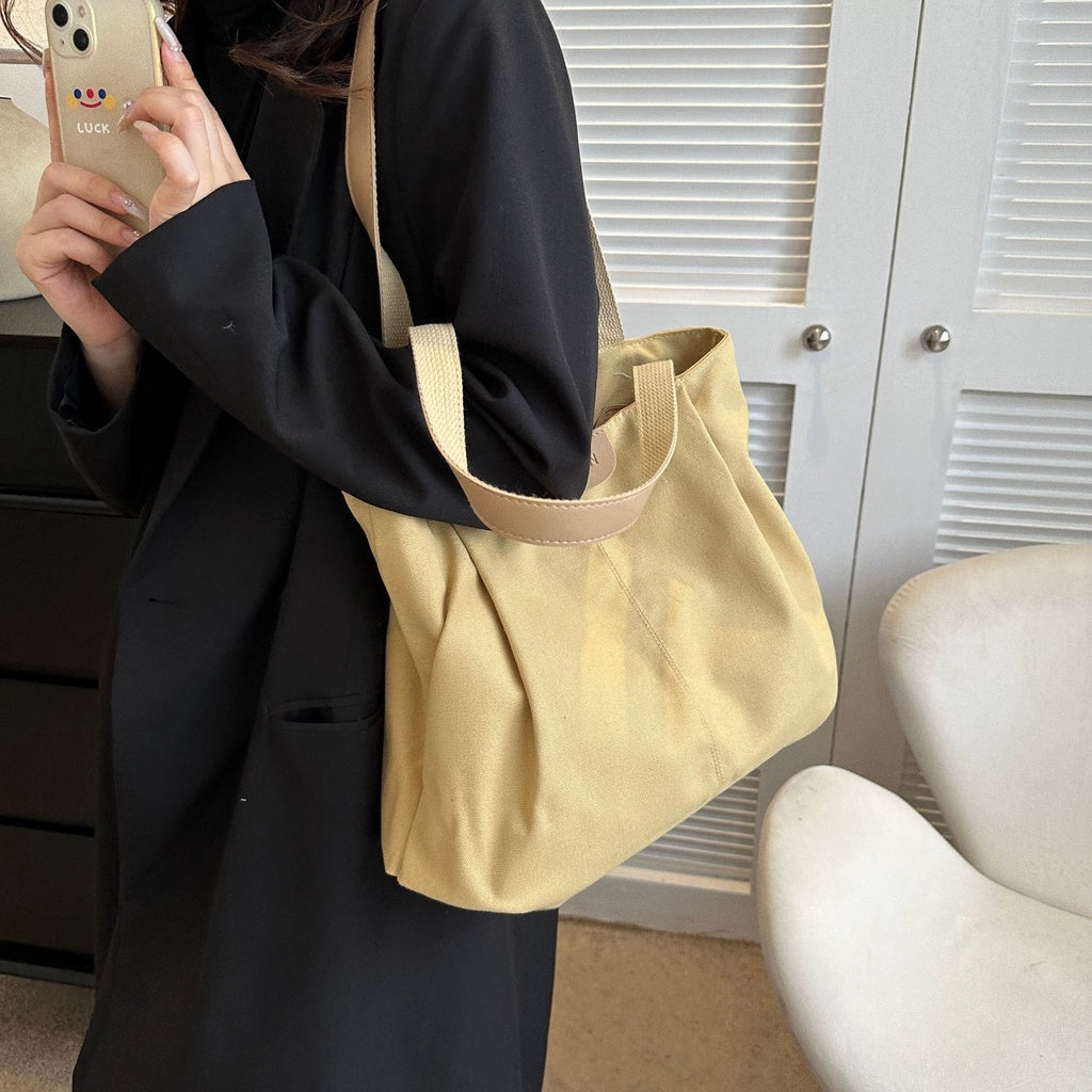 Ielgy Large-Capacity Canvas Fashion Casual Solid Color One-Shoulder Portable Commuter Tote Bag