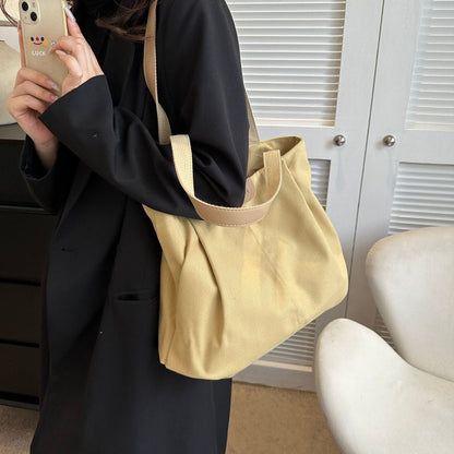 Ielgy Large-Capacity Canvas Fashion Casual Solid Color One-Shoulder Portable Commuter Tote Bag