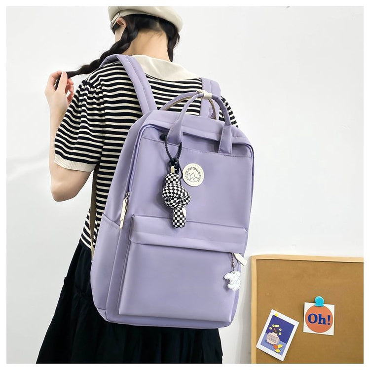 Ielgy Ladies Korean Version Trendy Large-Capacity Portable Backpack Solid Color Simple College Students Class
