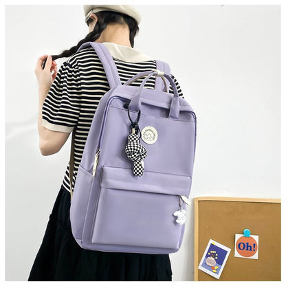 Ielgy Ladies Korean Version Trendy Large-Capacity Portable Backpack Solid Color Simple College Students Class