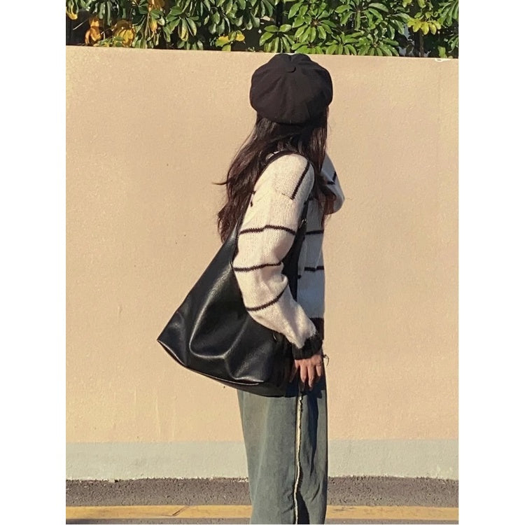 Ielgy Ladies Large-Capacity Bag Simple Soft Leather One-Shoulder Underarm Bag Retro Commuter Diagonal Child-Mother Bag