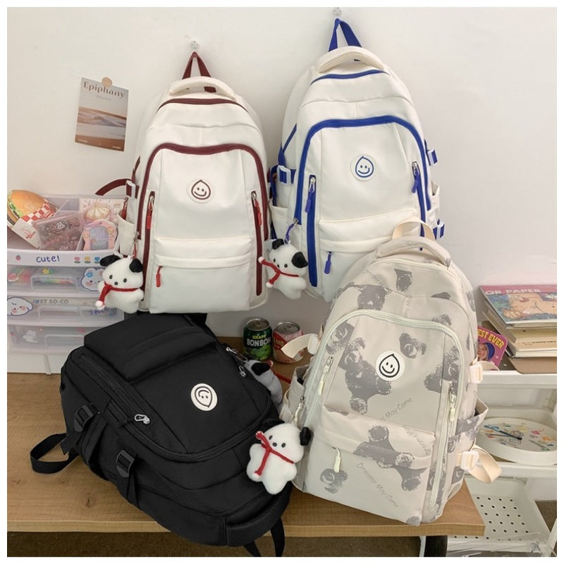 Ielgy Female College Student Large-Capacity Backpack Korean Version Simple Preppy Style Middle School Student Backpack (without Pendant