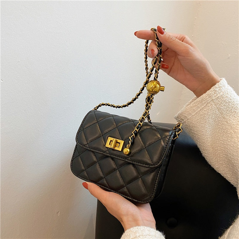 Ielgy Ladies Small Golden Ball Chain Small Square Bag Shoulder Fashion Trend Cross-body Mobile Phone Bag