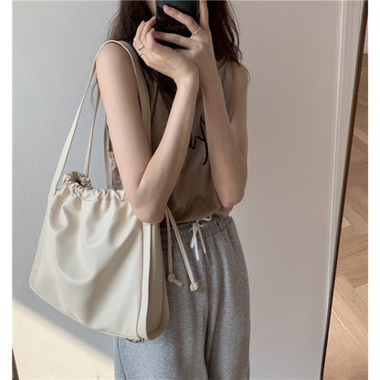 Ielgy Ladies Large Capacity Women Casual Cream White Bucket Bag Shoulder Tote Bag